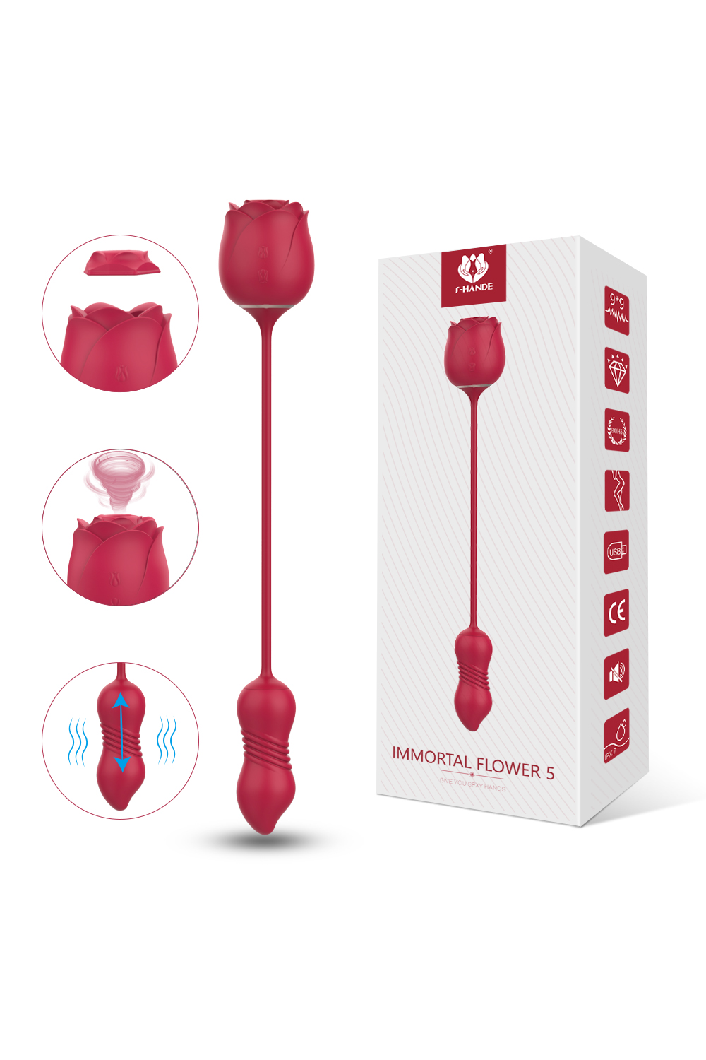 Pinkzyi Power Petal 2-in-1 Clitoral Suction Stimulator with Thrusting Egg Vibrator-008
